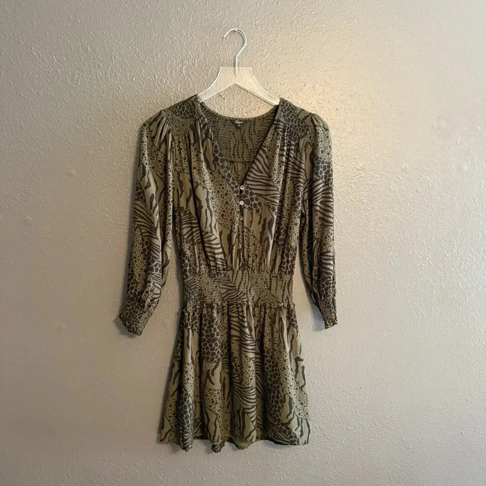 CLEARANCE Rails Jasmine Olive Static Women's Printed Smocked Mini Dress Size S - Picture 3 of 8